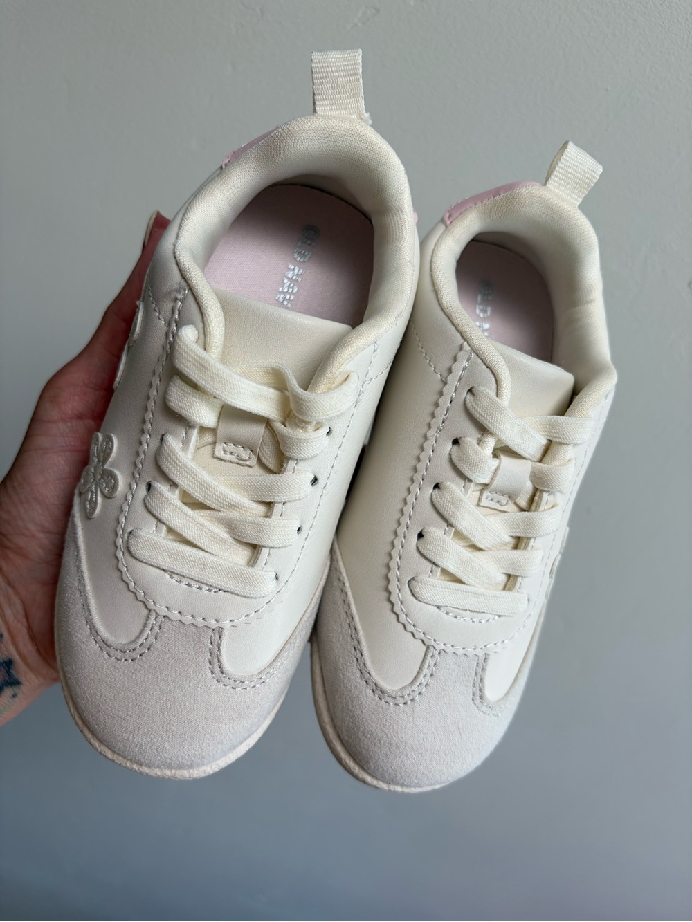 Old Navy Cream and Light Pink Kids Lace-Up Sneakers